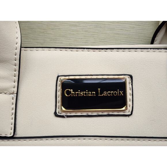 PURSE-CHRISTIAN LACROIX-Cream/Beige-Handles-Large-Faux Leather-Tote-Zippers - Picture 8 of 16